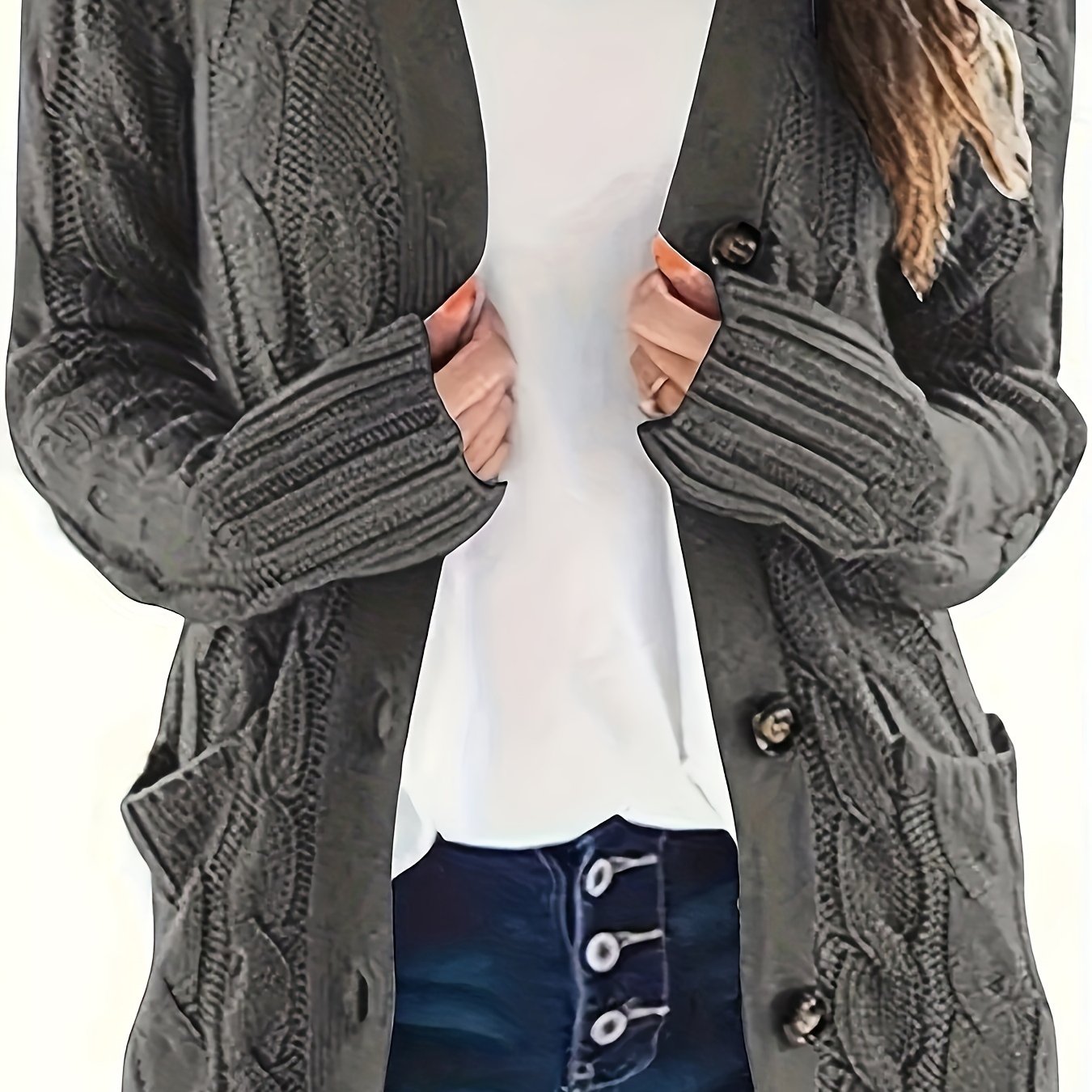 Lissy Gilet Femme – Warm Cable Knit Cardigan with Buttons & Modern Comfortable Fit