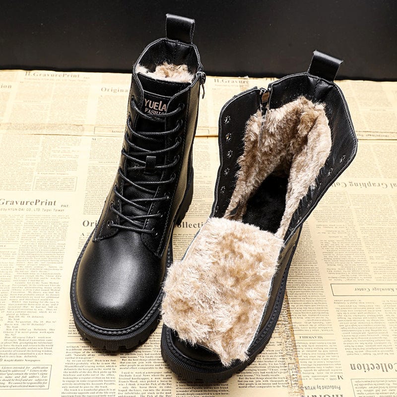Daisy Women's Combat Boots – Warm Winter Lace-up Boots with Faux Fur Lining