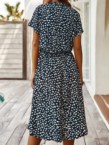 Ulvienne Summer Dress Women – Midi Dress with Short Sleeves with Waist Belt & Trendy Print