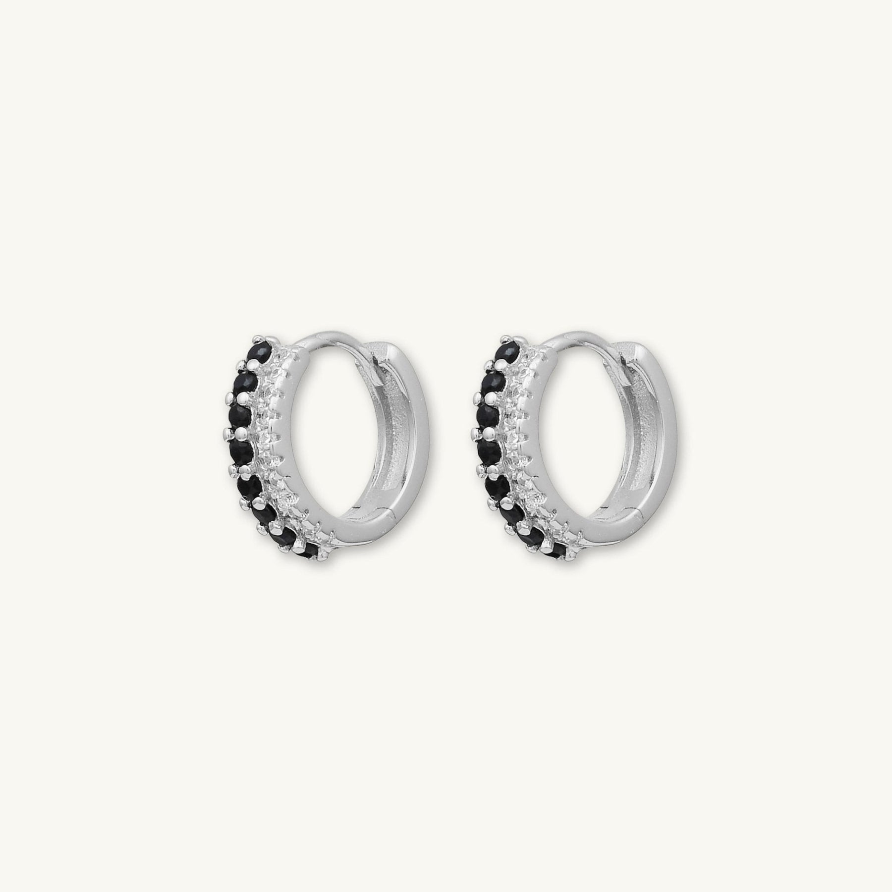 Double Black Pave Huggie Hoop Earrings