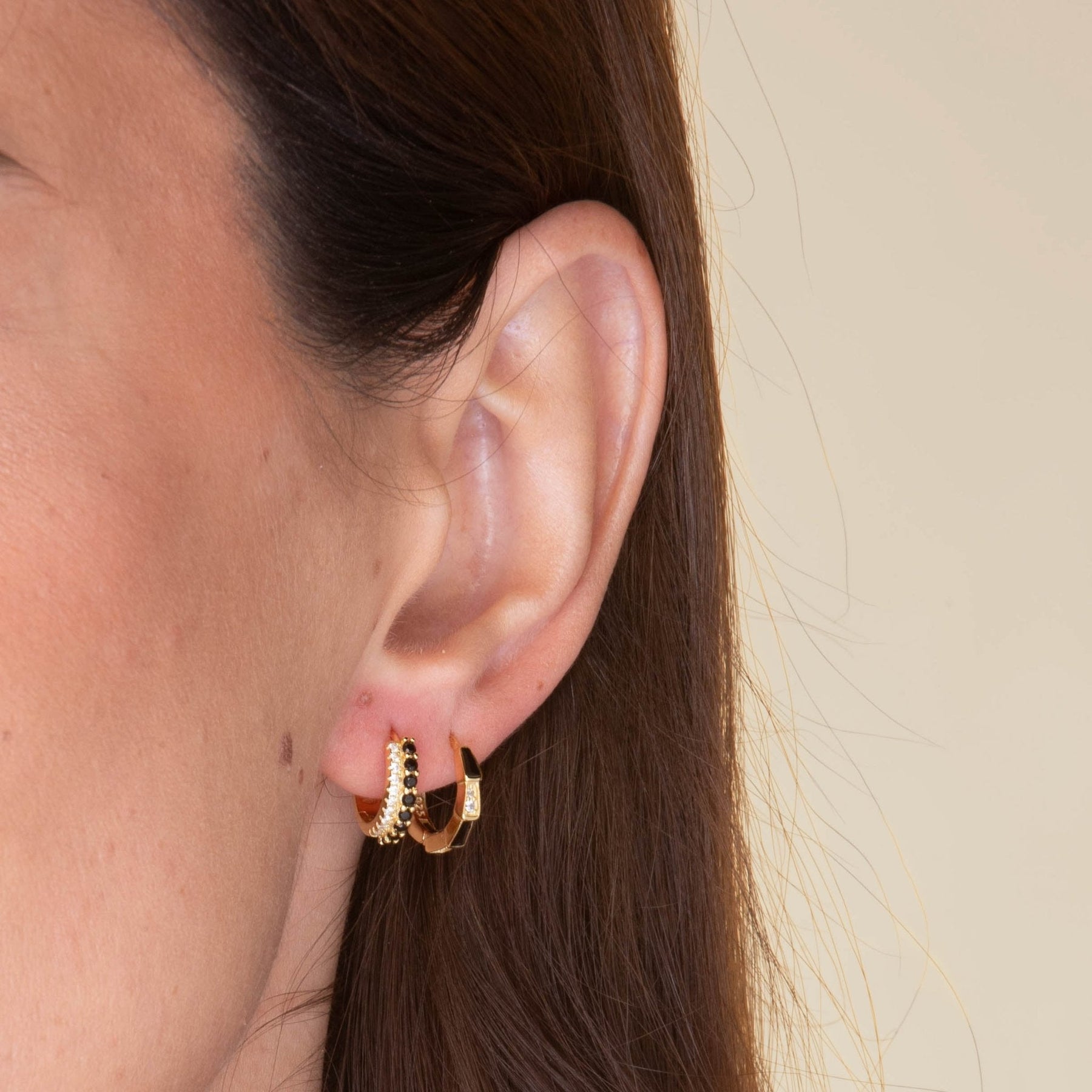 Double Black Pave Huggie Hoop Earrings