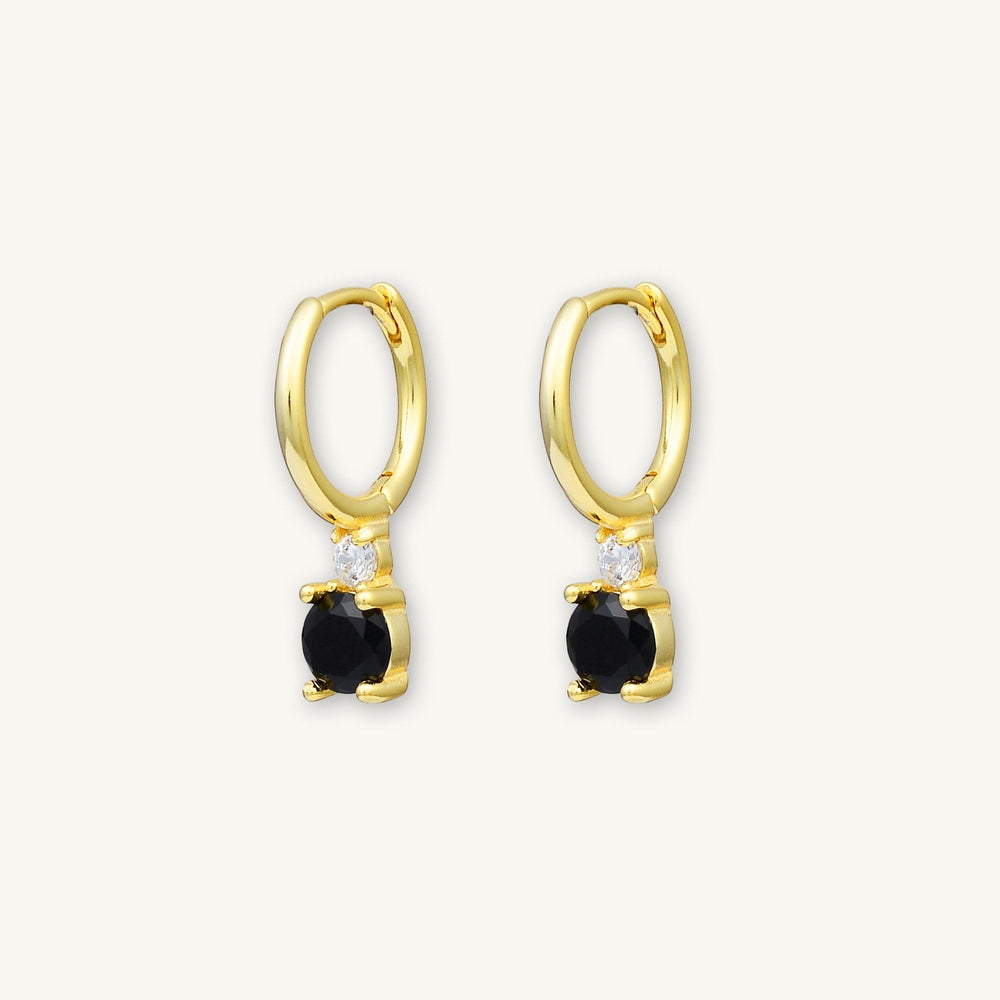 Double Black Solitaire Huggie Earrings