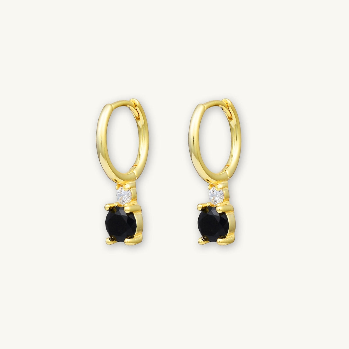 Double Black Solitaire Huggie Earrings