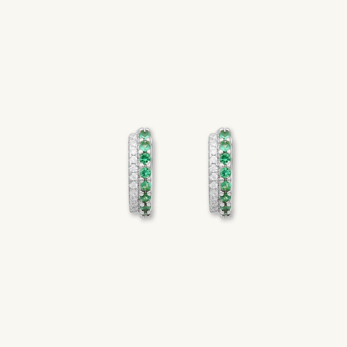 Double Emerald Pave Huggie Hoop Earrings