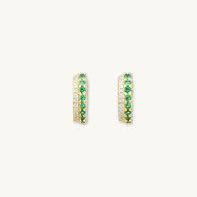 Double Emerald Pave Huggie Hoop Earrings