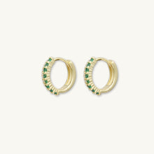 Double Emerald Pave Huggie Hoop Earrings
