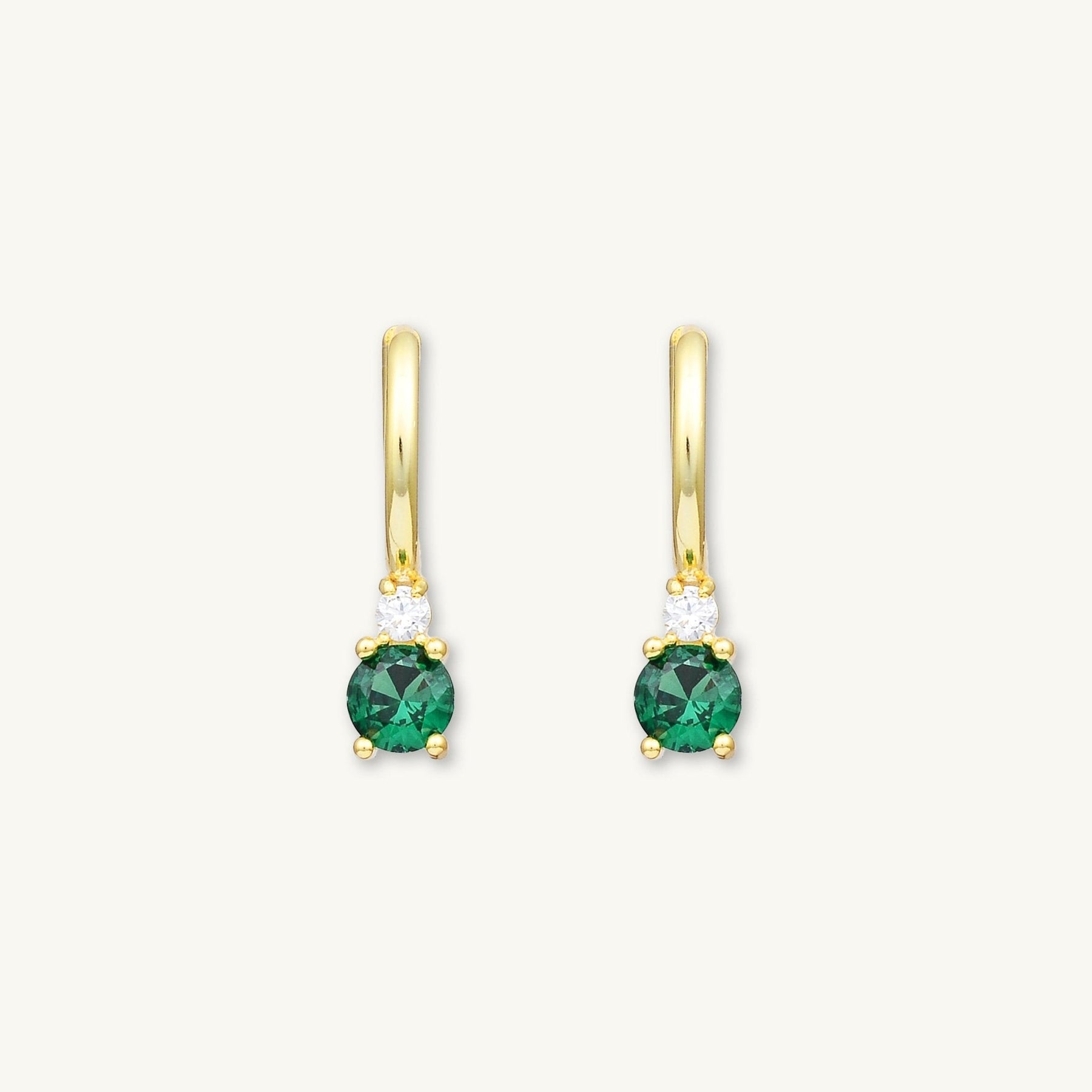 Double Emerald Solitaire Huggie Earrings