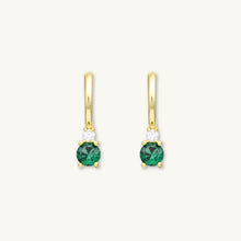 Double Emerald Solitaire Huggie Earrings