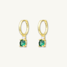 Double Emerald Solitaire Huggie Earrings