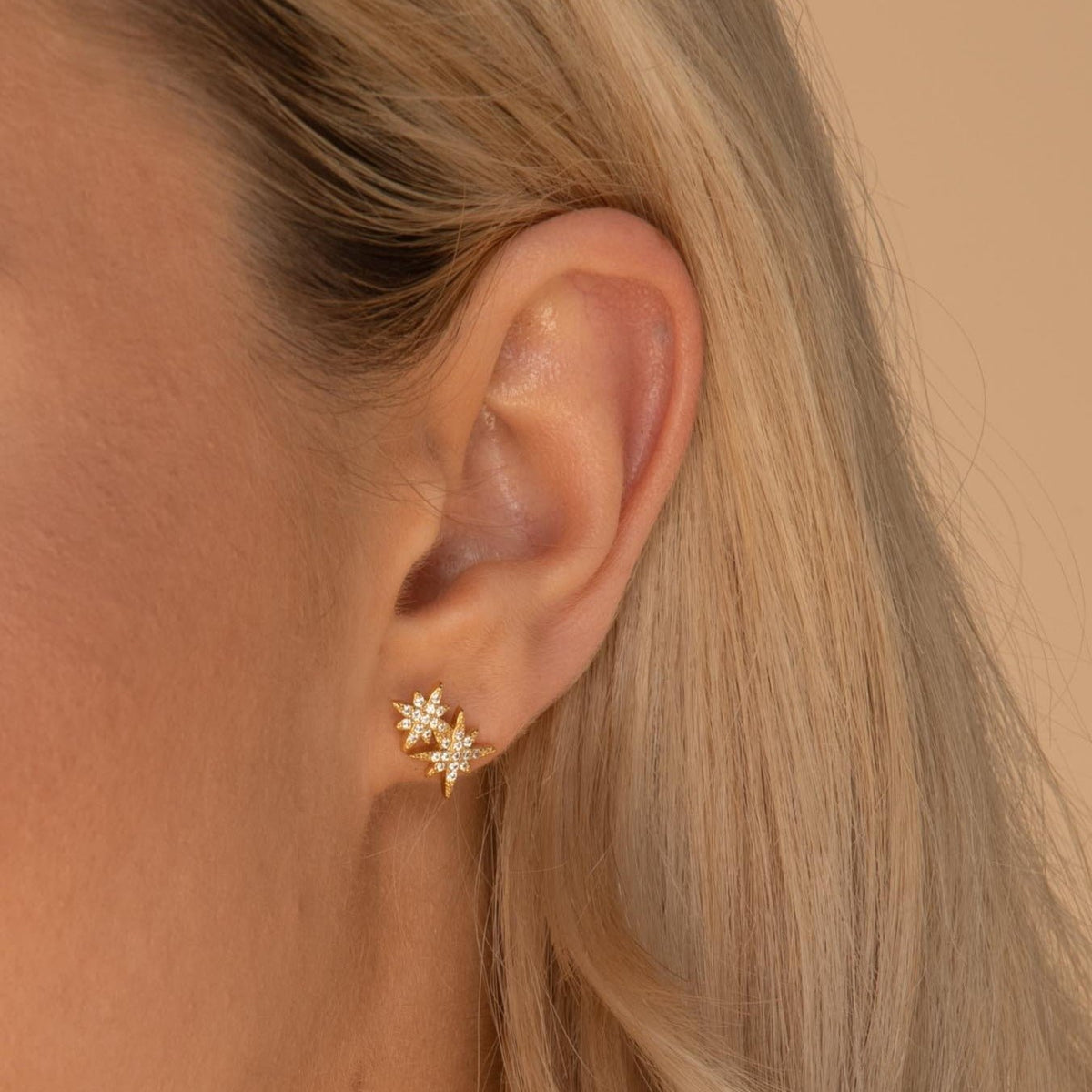 Double North Star Sapphire Stud Earrings