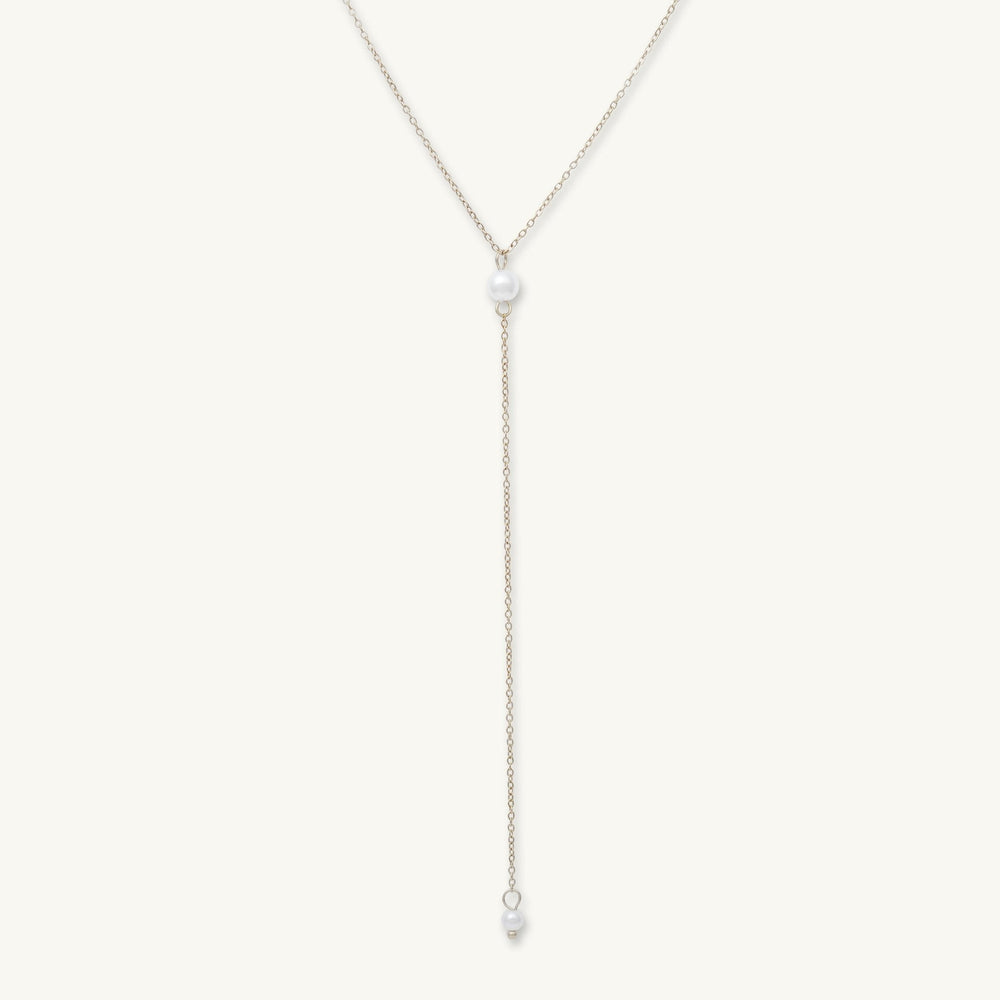 Double Pearl Y Drop Necklace