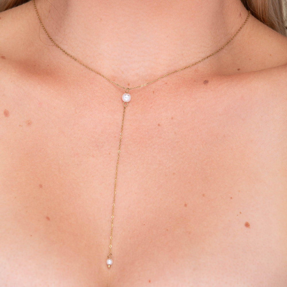 Double Pearl Y Drop Necklace