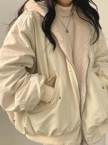 Daniela Teddy Oversize Jacket Women – Soft Reversible Bomber with Pockets & Streetwear Style