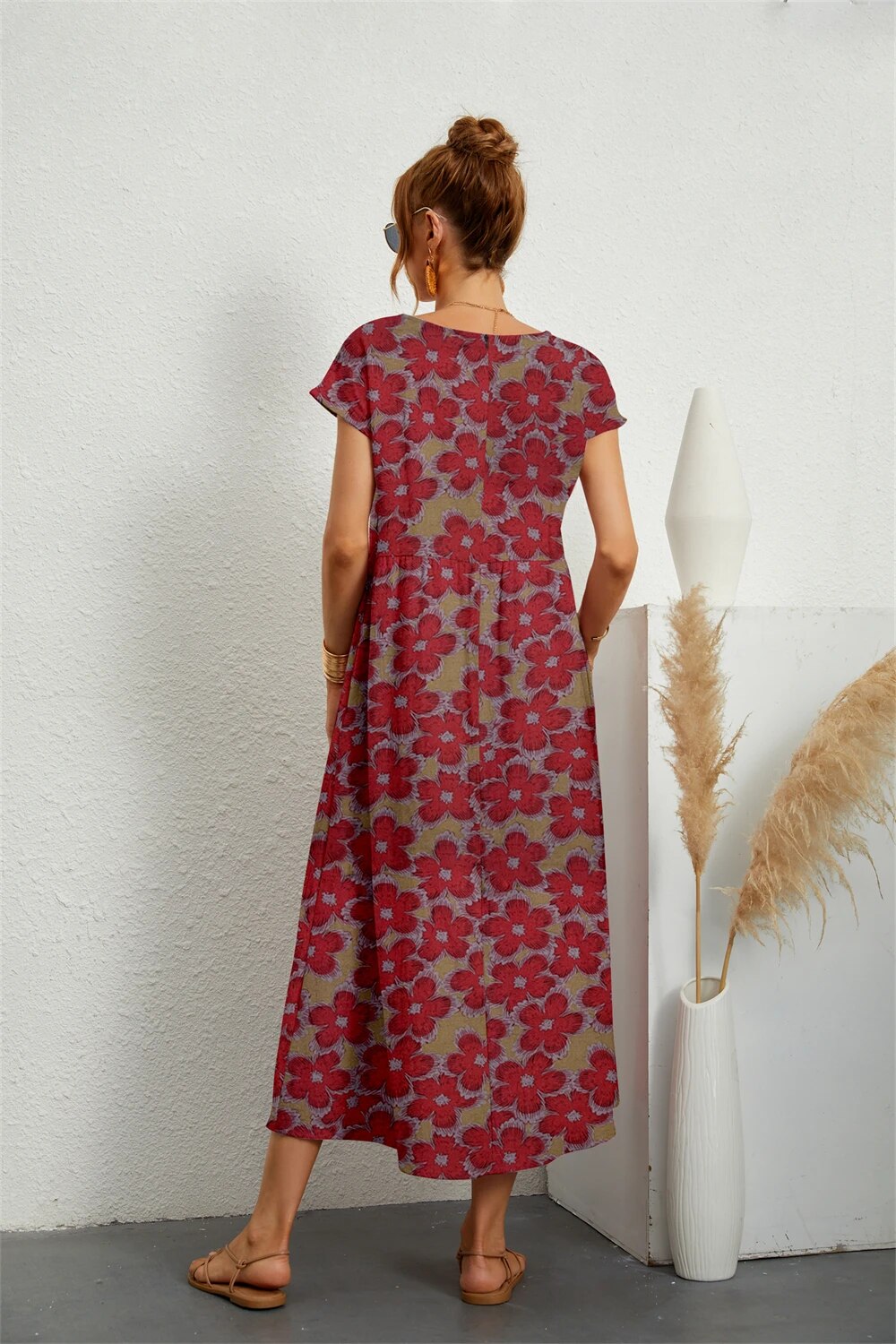 Henrielle Midi Dress Women – Elegant Floral Print, Short Sleeves & Comfortable Fit