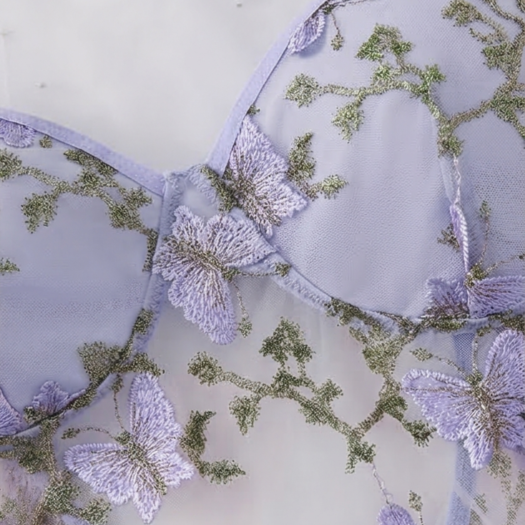 Papielle – Butterfly Embroidery Mesh Nightdress Set