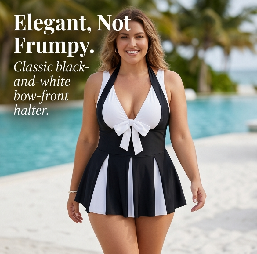 Soliera – Plus-Size Halter Swimdress with Boy Shorts