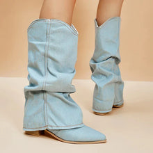 Leah Women's Jean Boots – Trendy Western Style with Soft Shaft & Low Block Heel