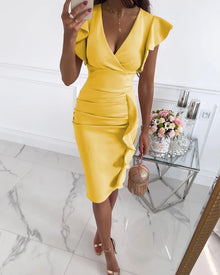 Robe Femme Elize Bodycon – Elegant Fitted Dress with Butterfly Sleeves & Ruffles