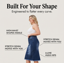 Veluna – Curve-Flattering Frayed Hem Denim Skirt