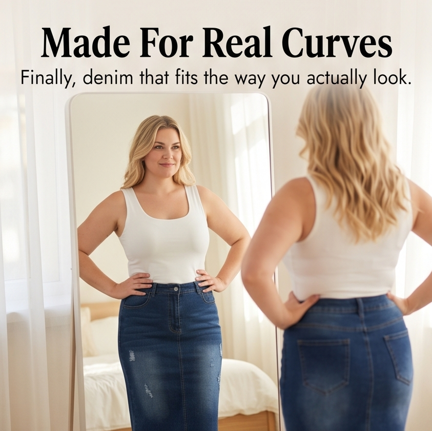 Veluna – Curve-Flattering Frayed Hem Denim Skirt