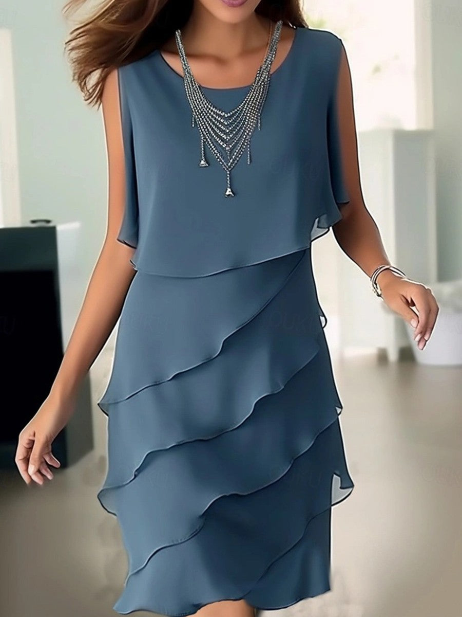 Kristel Summer Dress Women – Sleeveless, Round Neck & Ruffles in Solid Color