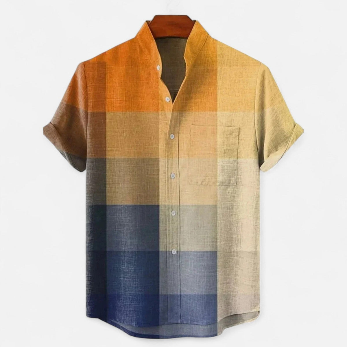 Velclairemode | Men's Linen Shirt with Artistic Pattern – Short Sleeves, Casual and High-End Style