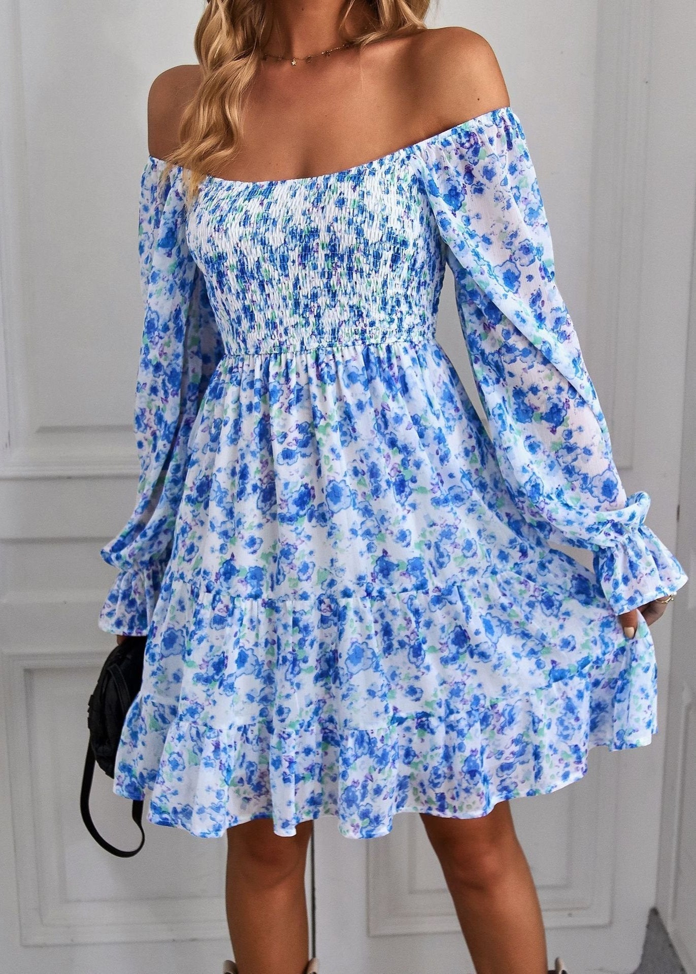 Aria Robe Midi Woman – Floral Dress with Ruffles, U Neckline & Summer Fitted Cut