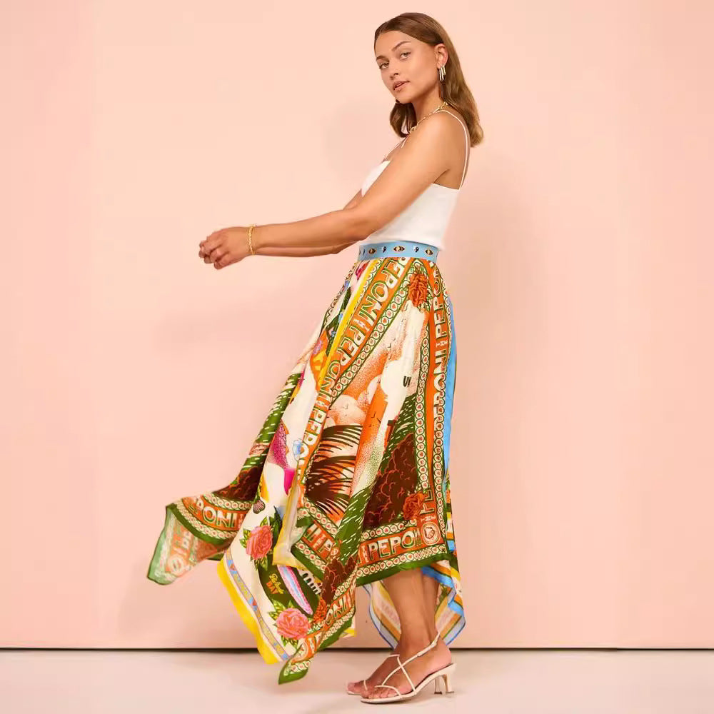 Riley Jupe Midi Femme – Asymmetric Skirt with Floral Print in Lightweight Polyester with Flattering Waist