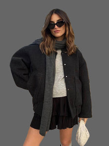Mylah Blouson Bomber Bouclé Woman – Oversized Textured Design with Discreet Closure