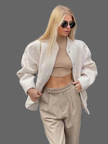 Mylah Blouson Bomber Bouclé Woman – Oversized Textured Design with Discreet Closure
