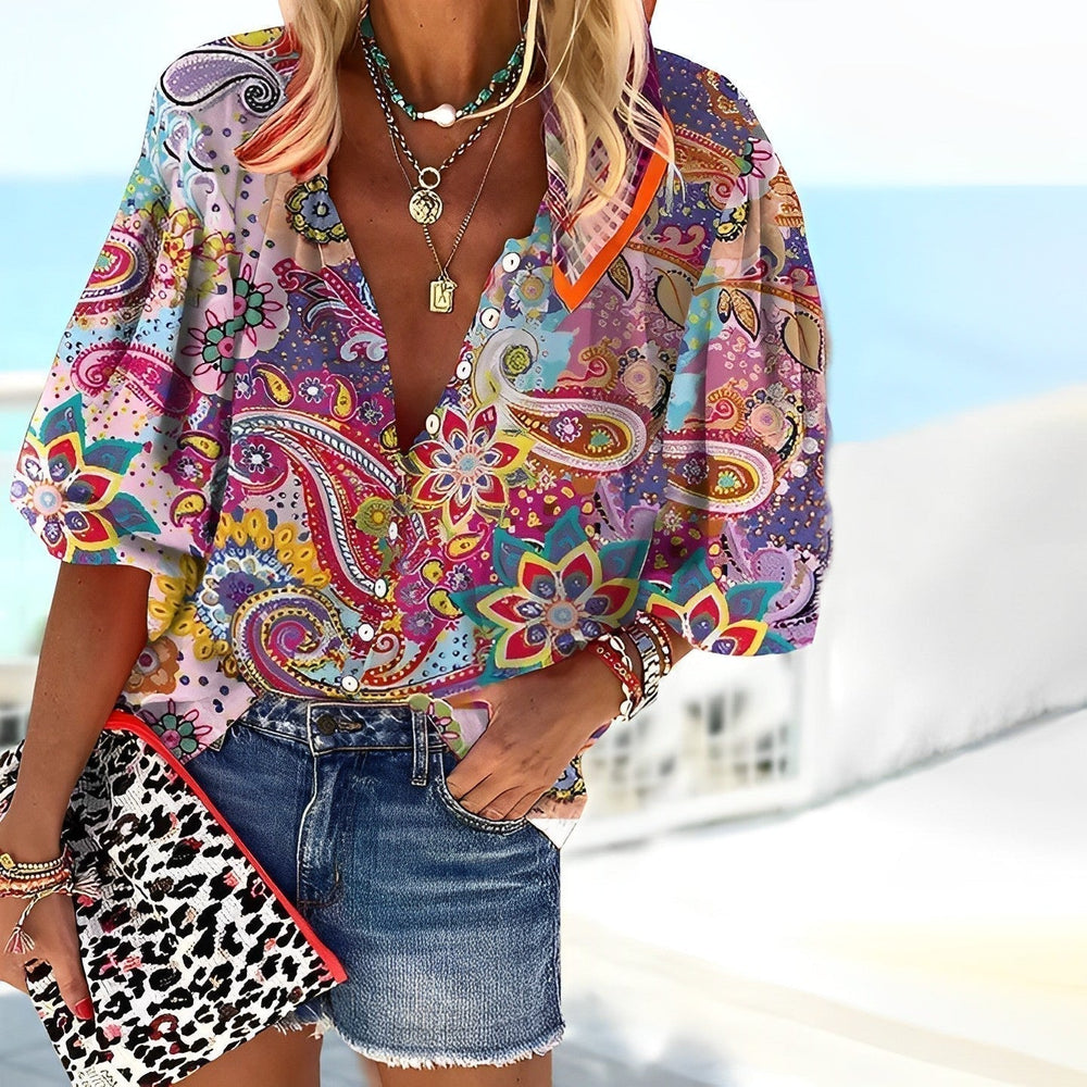 Blouse Femme Luna – Knit Top with Mandala Pattern with Long Sleeves & Comfortable Loose Fit