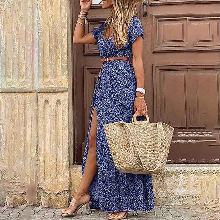 Susan Robe Fleurie Femme – Elegant V-Neck Dress in Polyester with Comfortable Fit and Chic Style
