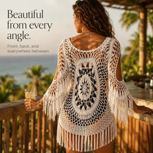 Solenza – Boho Crochet Cover-Up with Long Fringe Hem and Mandala Detail