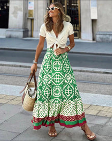 Alice Long Skirt Women – Flowing Skirt with Geometric Pattern and Comfortable Elastic Waistband
