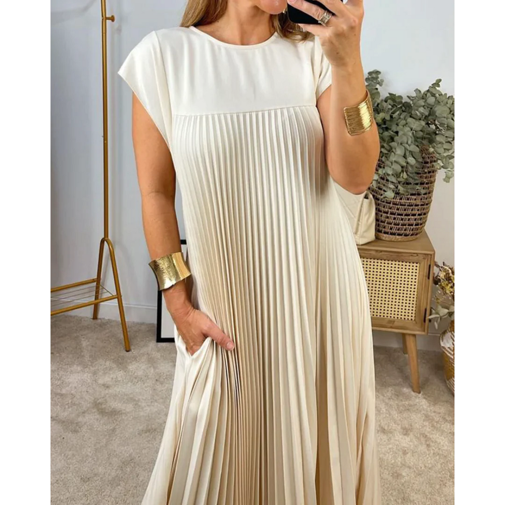 Esther Sleeveless Dress Woman – Elegant Plain Pleated Dress for Summer & Chic Outings