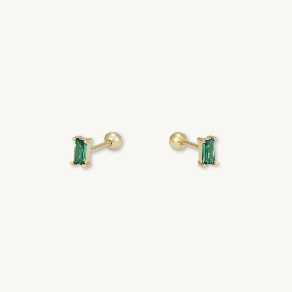 Emerald Baguette Barbell Stud Cartilage Earrings