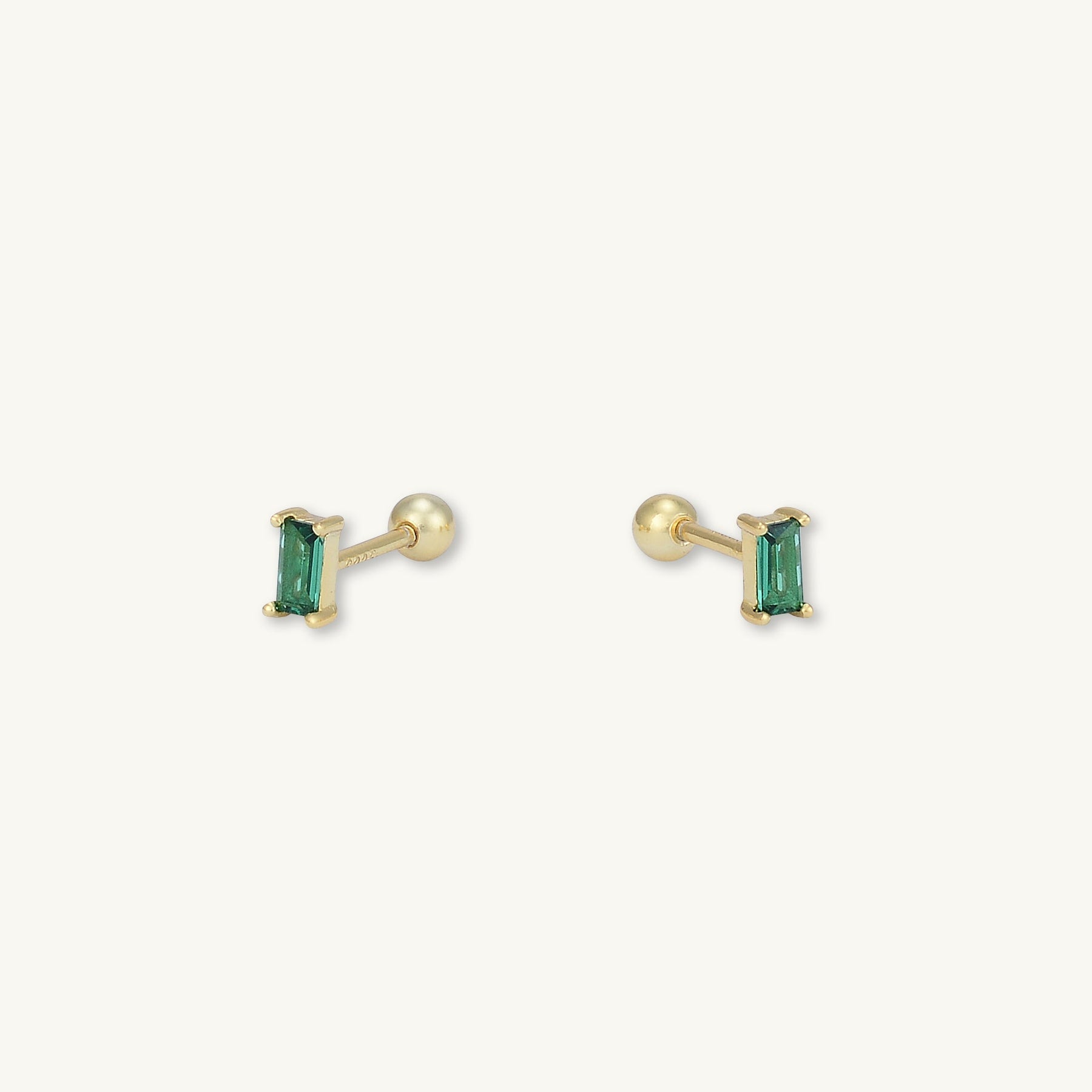Emerald Baguette Barbell Stud Cartilage Earrings