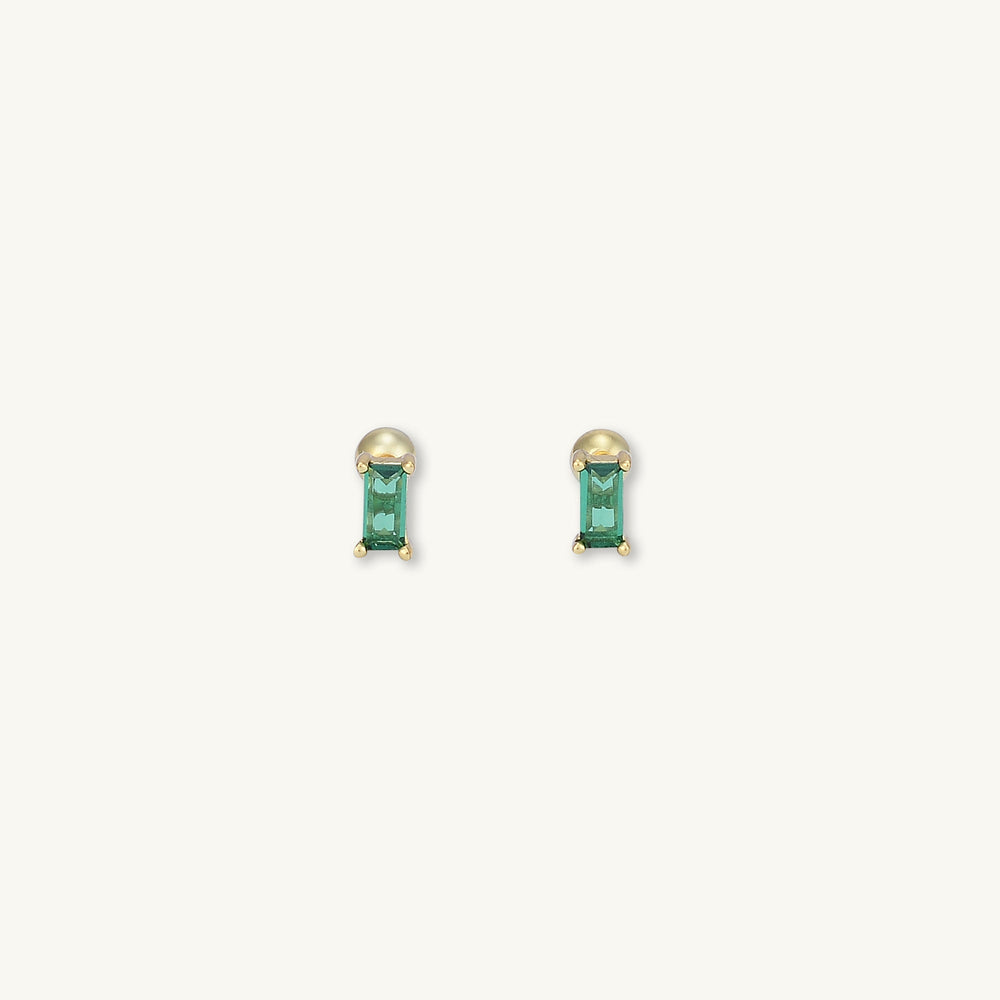 Emerald Baguette Barbell Stud Cartilage Earrings