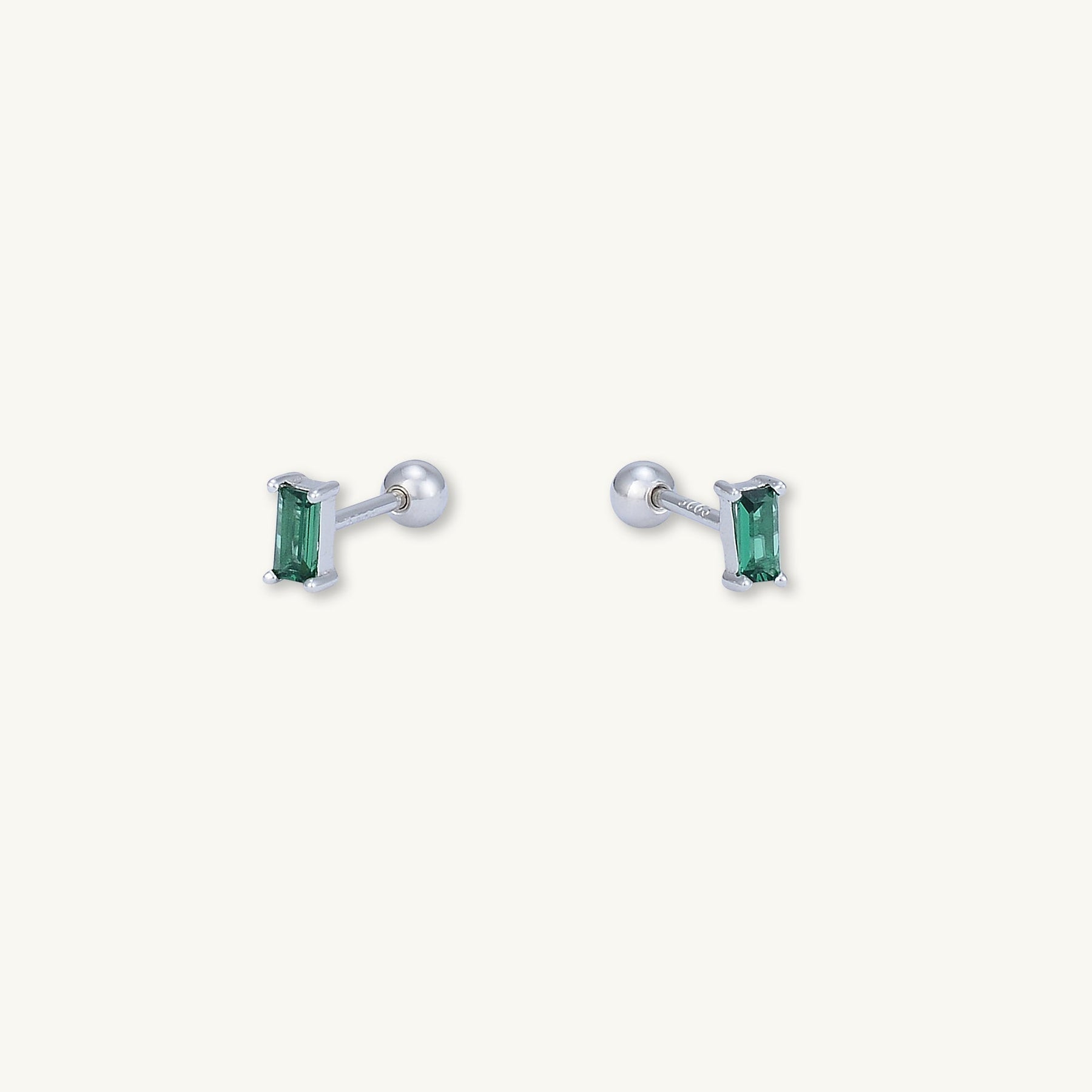 Emerald Baguette Barbell Stud Cartilage Earrings