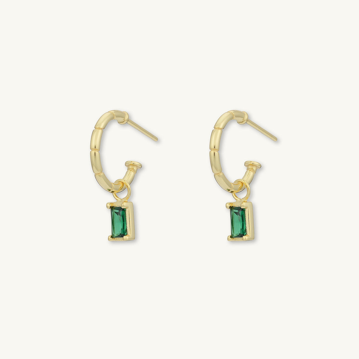 Emerald Baguette Drop Bezel Earrings