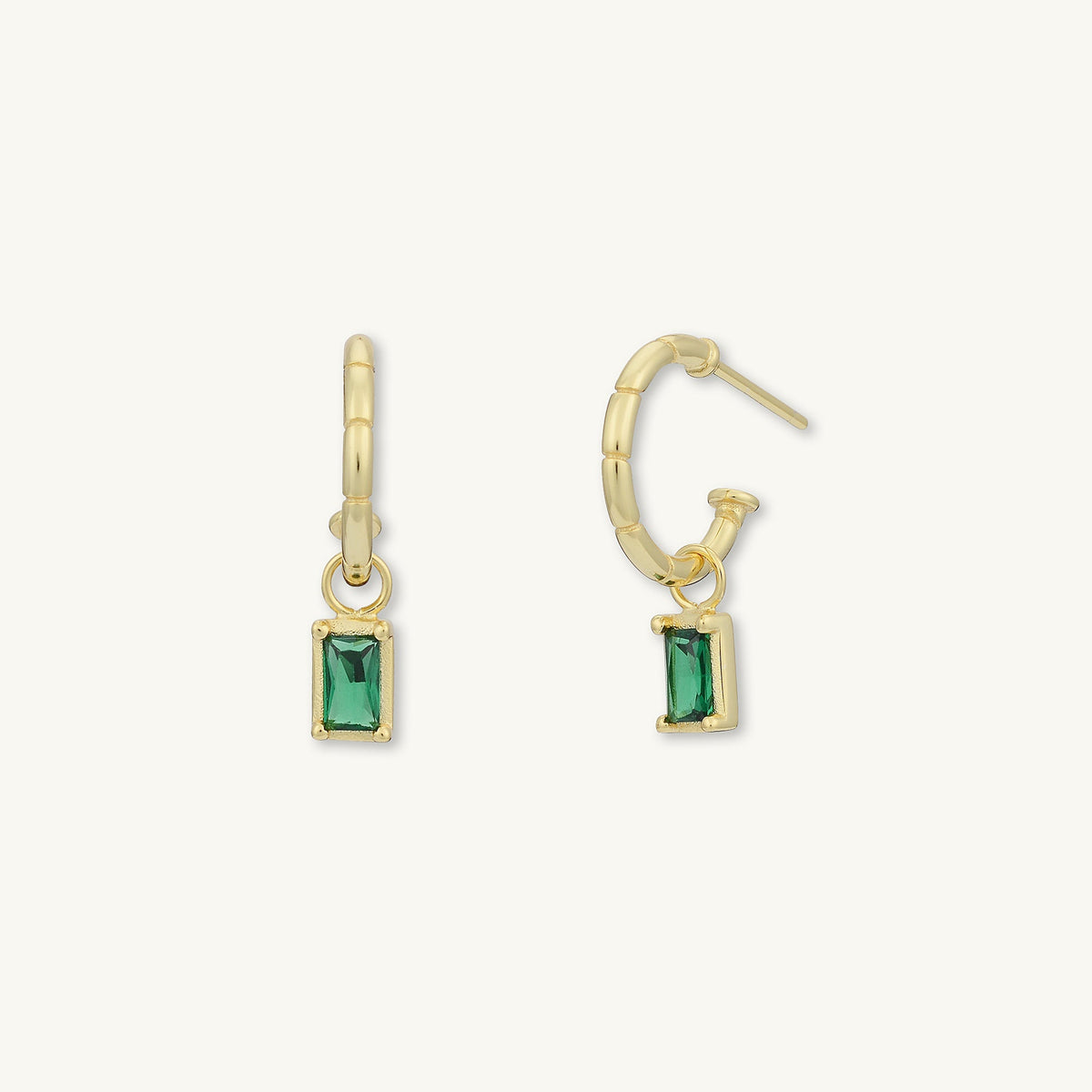 Emerald Baguette Drop Bezel Earrings