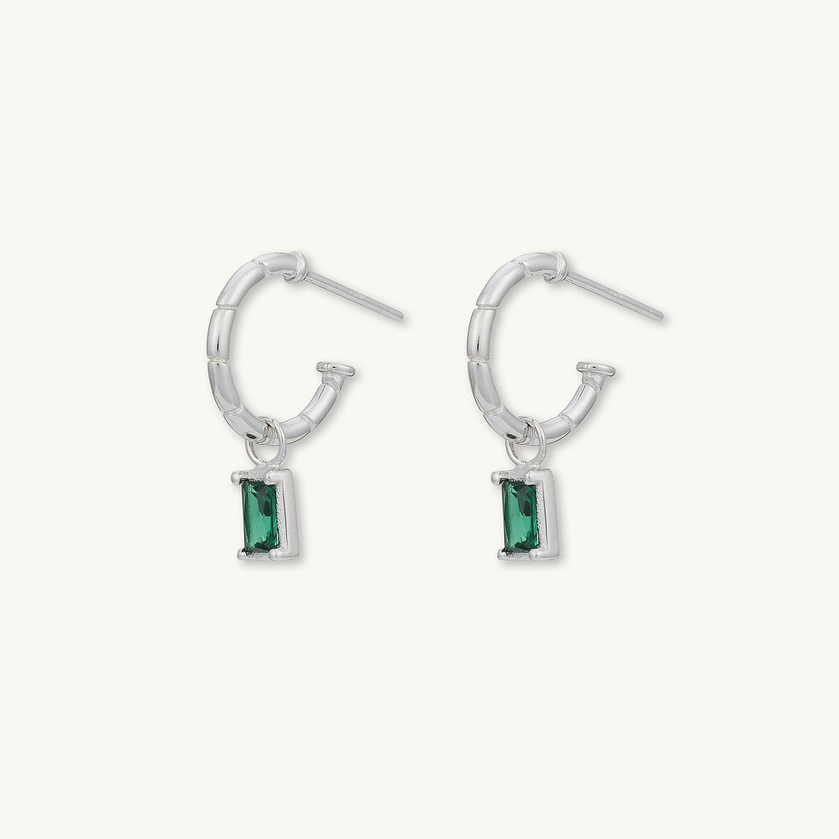 Emerald Baguette Drop Bezel Earrings
