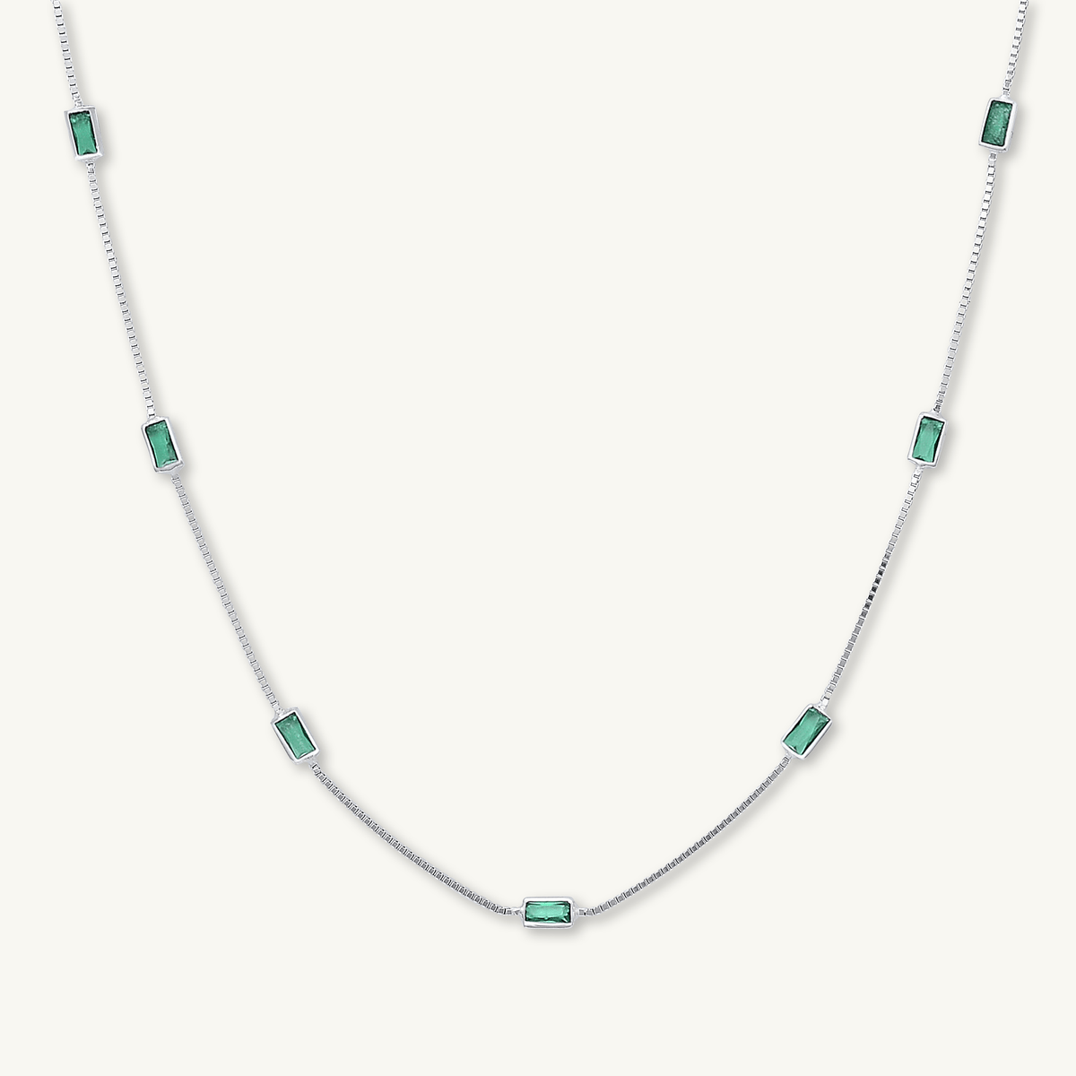 Emerald Baguette Station Necklace