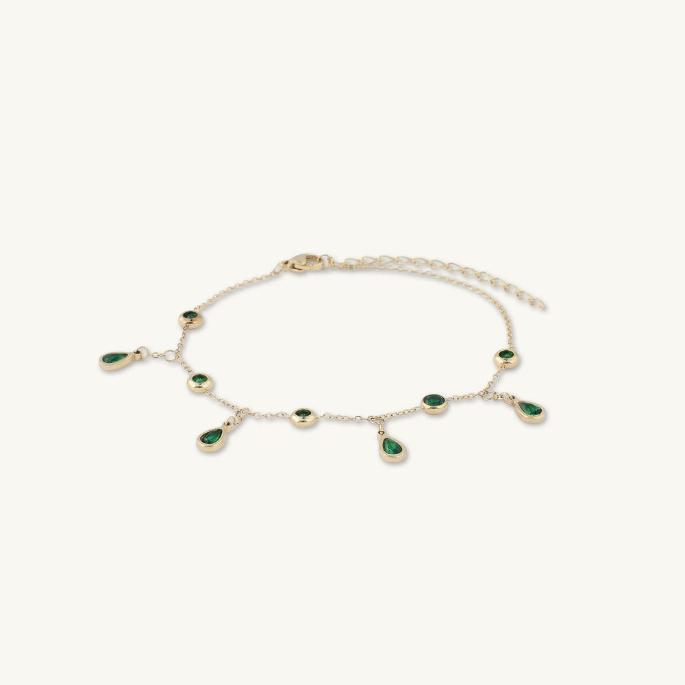 Emerald Dangly Teardrop Station Bracelet