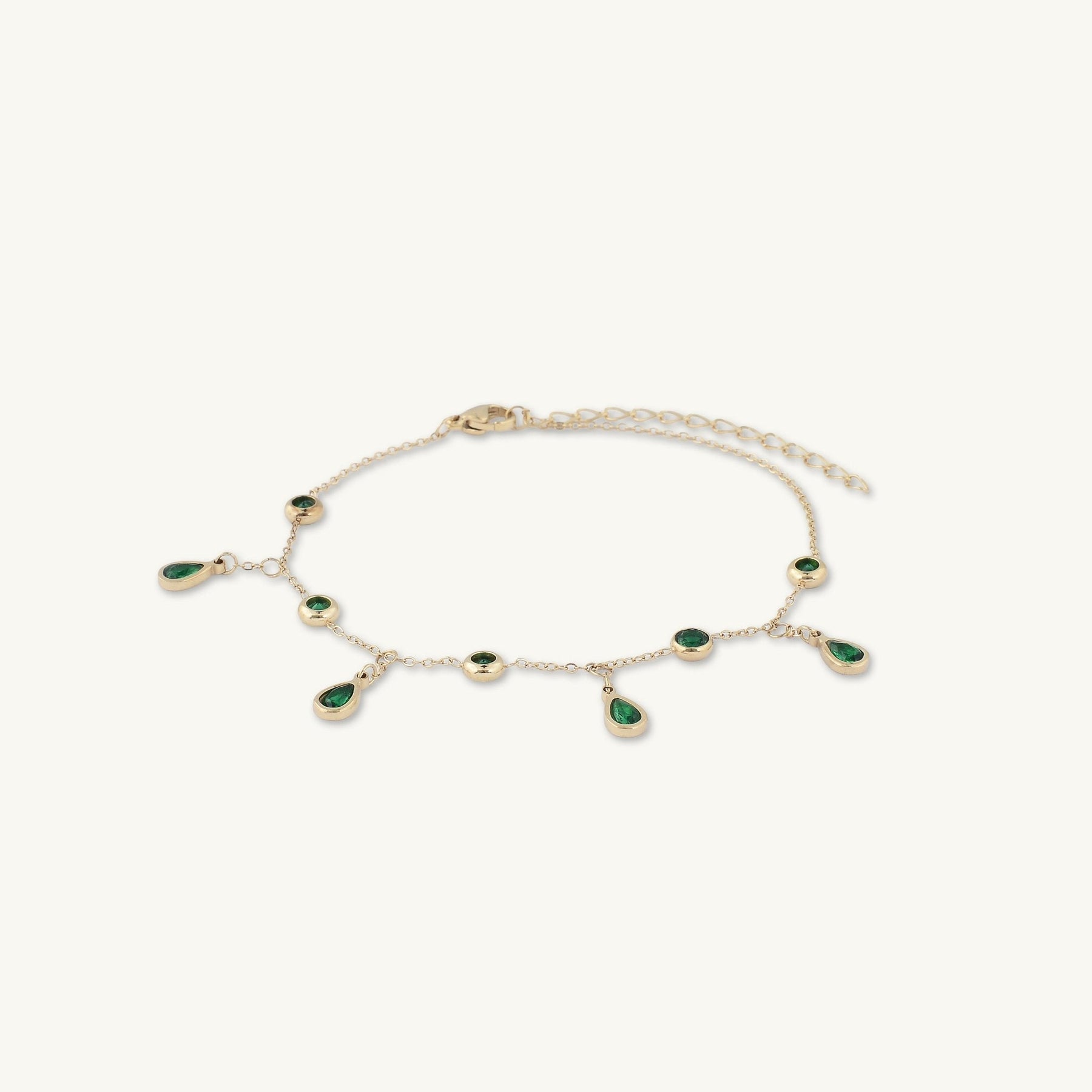 Emerald Dangly Teardrop Station Bracelet