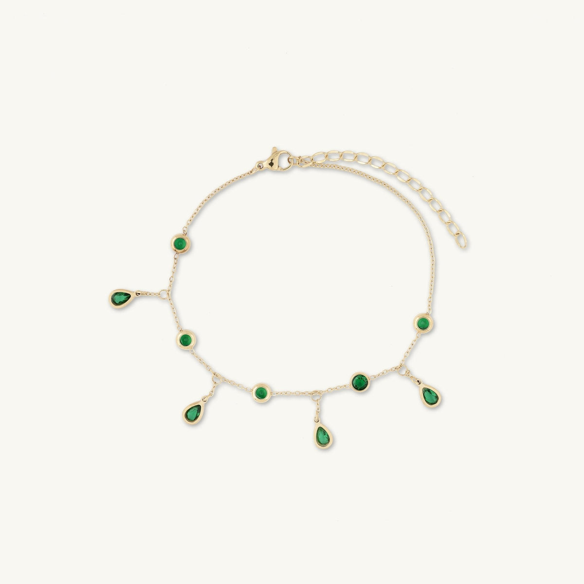 Emerald Dangly Teardrop Station Bracelet