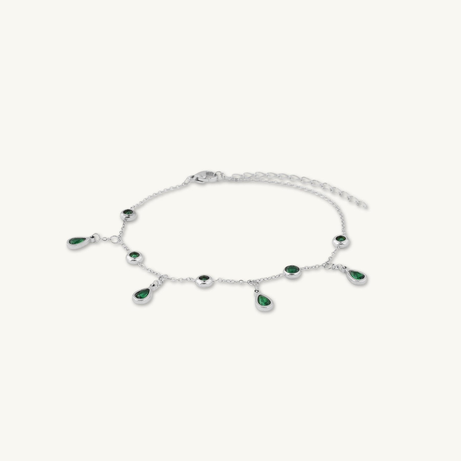 Emerald Dangly Teardrop Station Bracelet