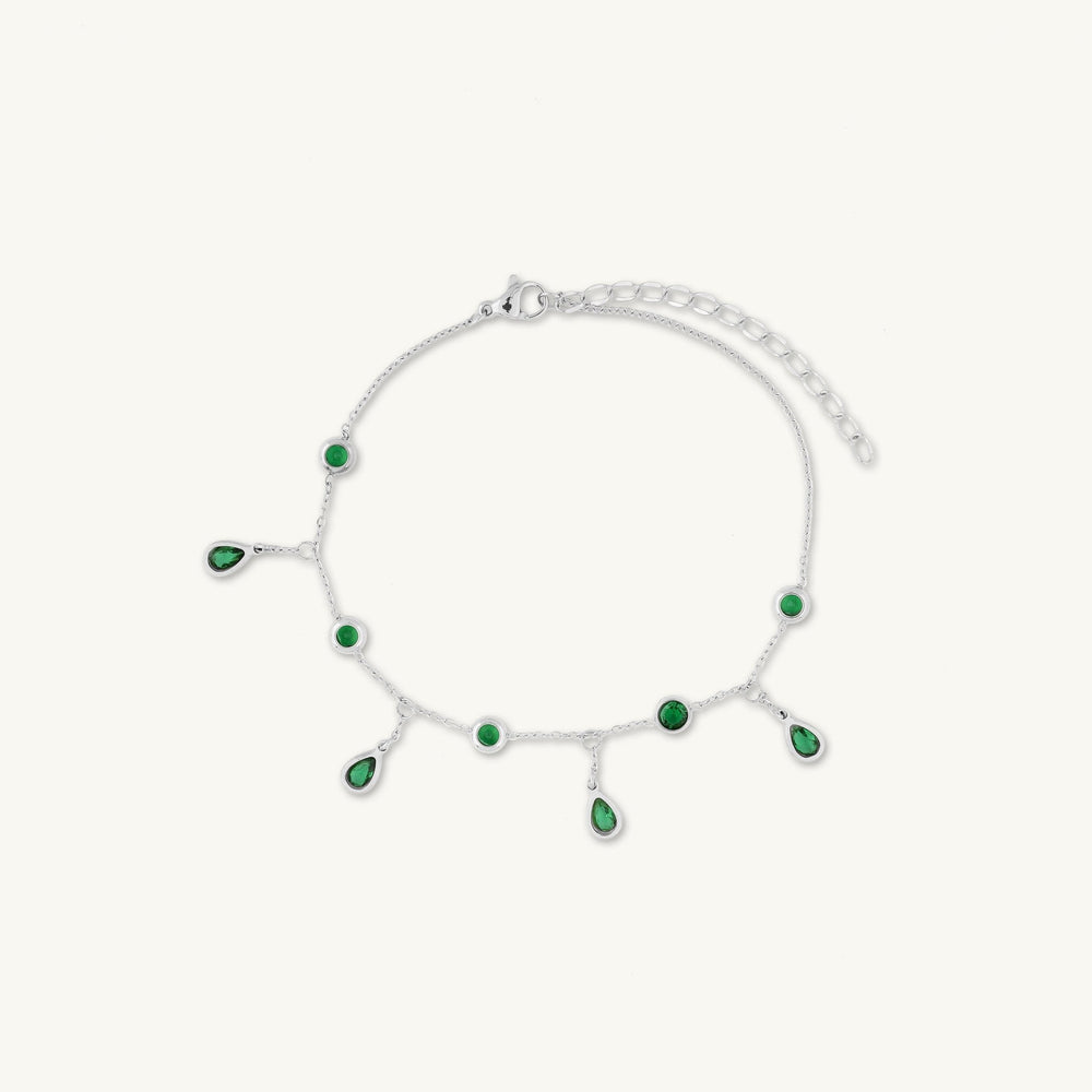 Emerald Dangly Teardrop Station Bracelet