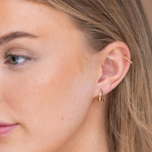 Emerald Double Zirconia Huggie Hoop Earrings