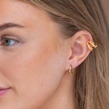 Emerald Double Zirconia Huggie Hoop Earrings